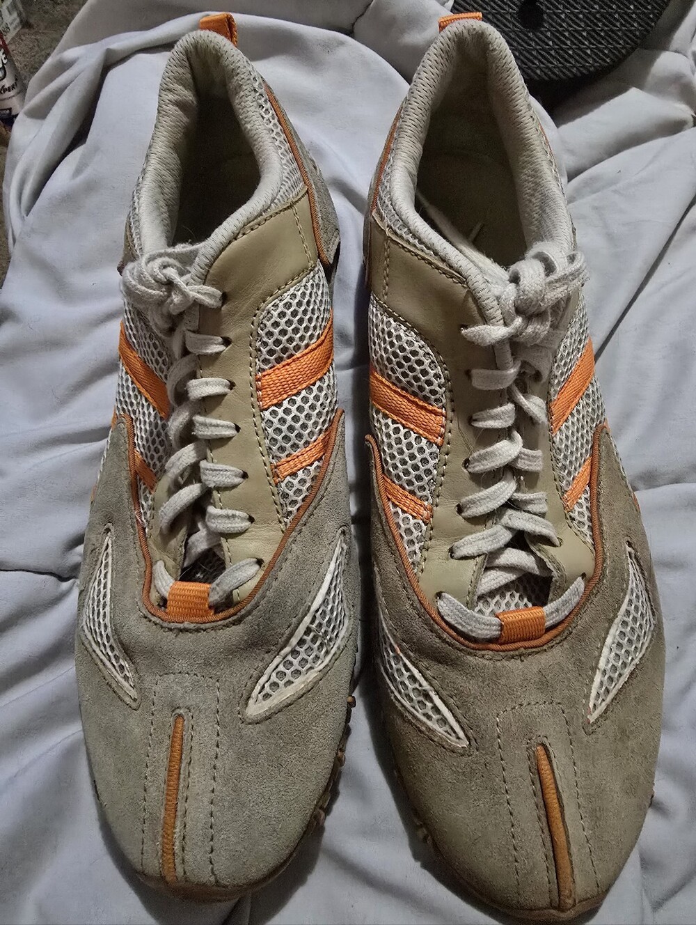 !!.   Ladies Size 8 Casual Mesh & Suede Sneakers - Beige with Orange Accents
